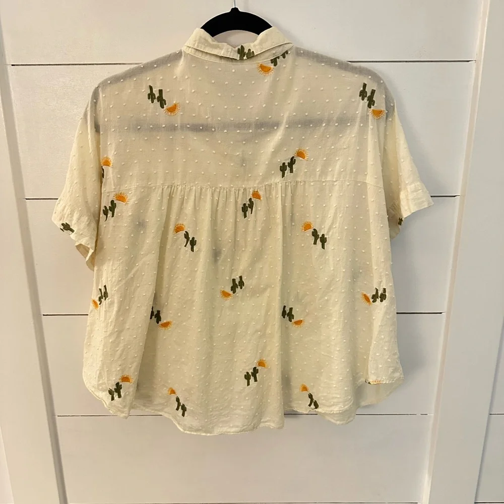 MADEWELL 100% Cotton Cactus Hilltop embroidered short sleeve lightweight blouse - Picture 3 of 12